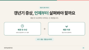 갱년기 증상, 언제부터 살펴봐야 할까요 — 폐경 전 수년부터 폐경 이후까지 표지