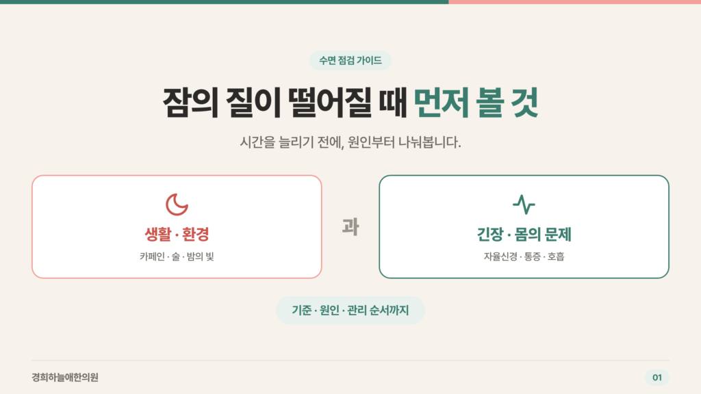 수면 점검 가이드 표지 — 생활·환경과 긴장·몸의 문제