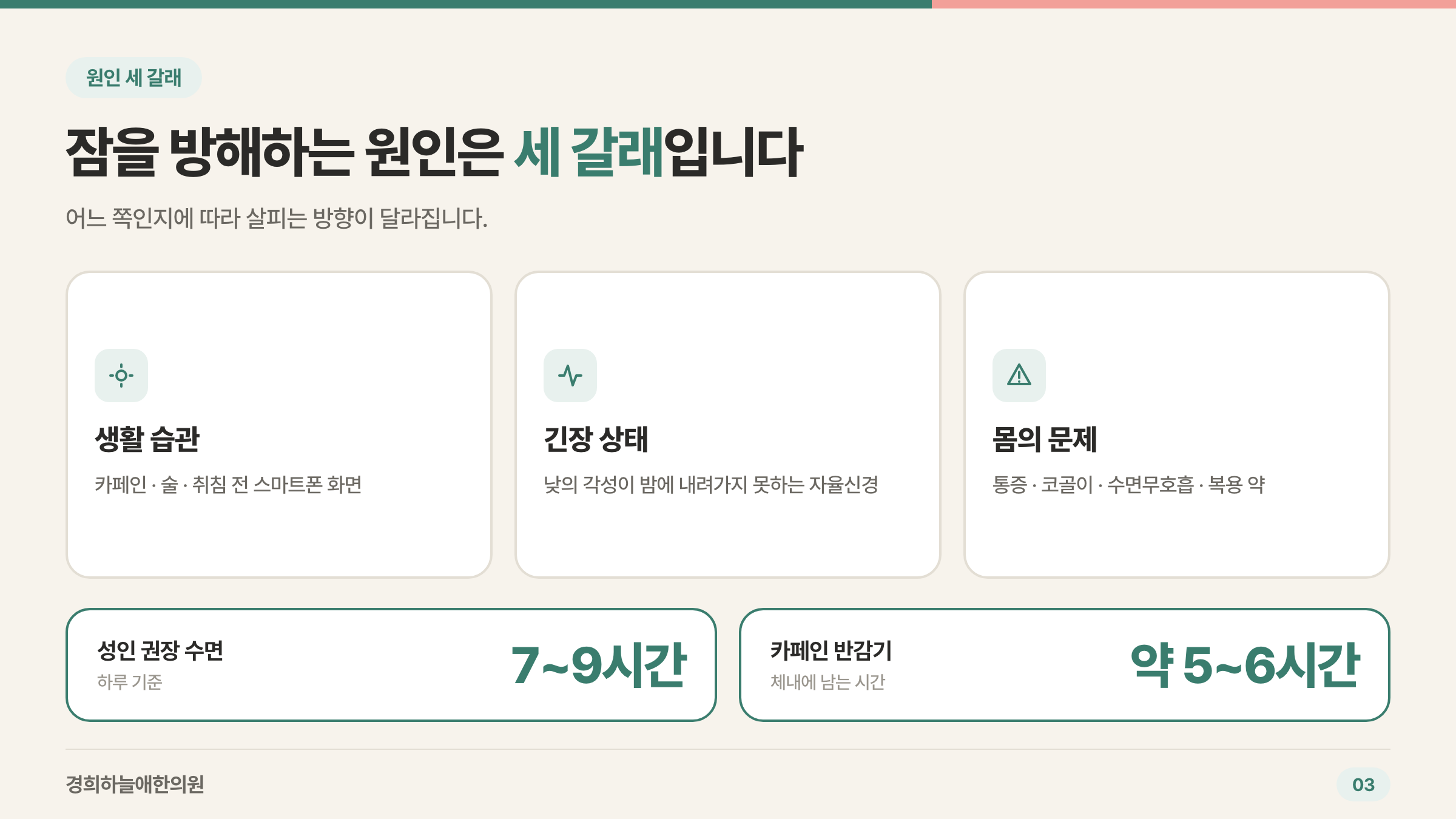 잠을 방해하는 원인 세 갈래와 권장 수면 시간